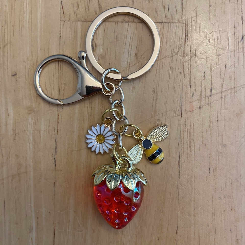 Gold and Red Strawberry Keychain